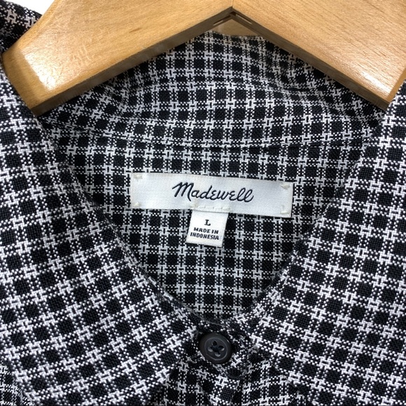 Madewell square plaid button down short sleeve casual minimalist top size L - Picture 6 of 9